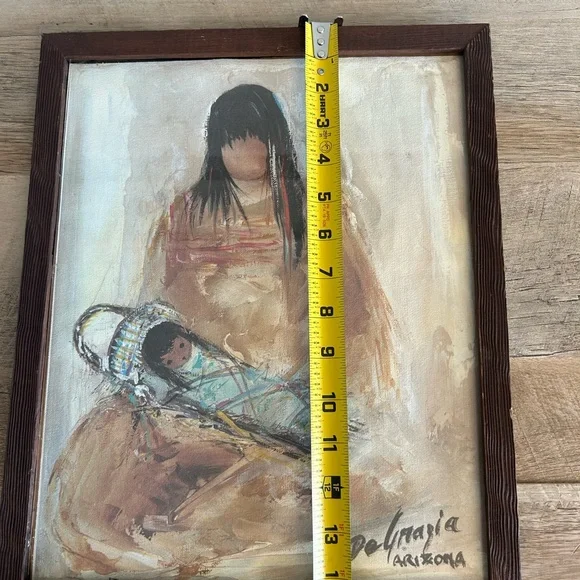 DeGrazia Art Apache Mother Baby Vtg Signed Matted Frame Southwest 12x15 - Picture 9 of 12